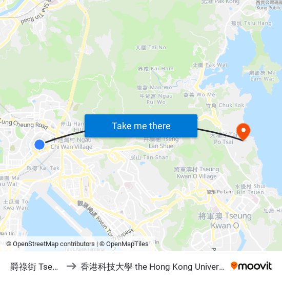 爵祿街 Tseuk Luk Street to 香港科技大學 the Hong Kong University Of Science And Technology map