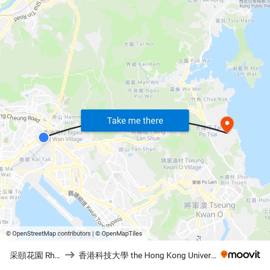 采頤花園 Rhythm Garden to 香港科技大學 the Hong Kong University Of Science And Technology map