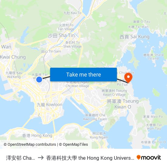 澤安邨 Chak on Estate to 香港科技大學 the Hong Kong University Of Science And Technology map