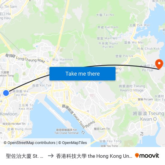 聖佐治大廈 St. George Apartments to 香港科技大學 the Hong Kong University Of Science And Technology map