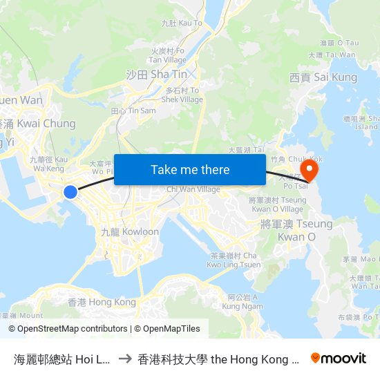 海麗邨總站 Hoi Lai Estate Bus Terminus to 香港科技大學 the Hong Kong University Of Science And Technology map