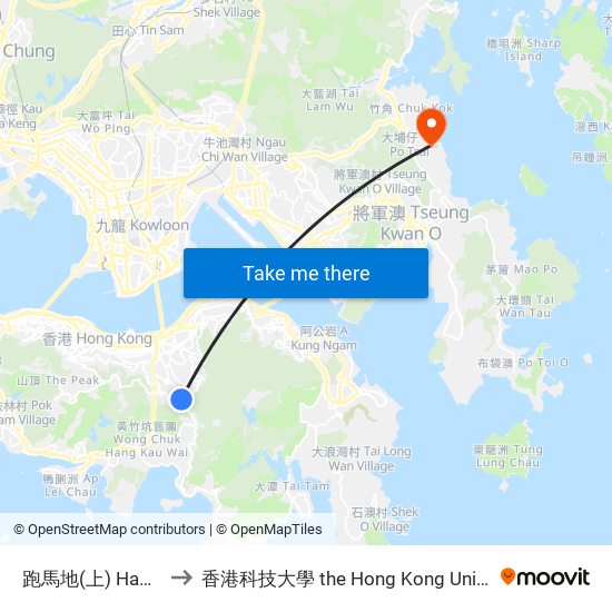 跑馬地(上) Happy Valley (Upper) to 香港科技大學 the Hong Kong University Of Science And Technology map