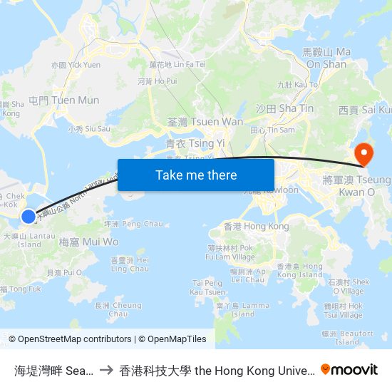 海堤灣畔 Seaview Crescent to 香港科技大學 the Hong Kong University Of Science And Technology map