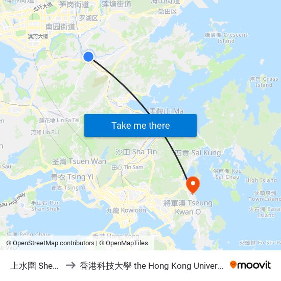 上水圍 Sheung Shui Wai to 香港科技大學 the Hong Kong University Of Science And Technology map