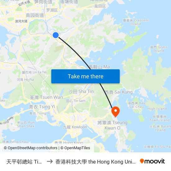 天平邨總站 Tin Ping Estate B/T to 香港科技大學 the Hong Kong University Of Science And Technology map