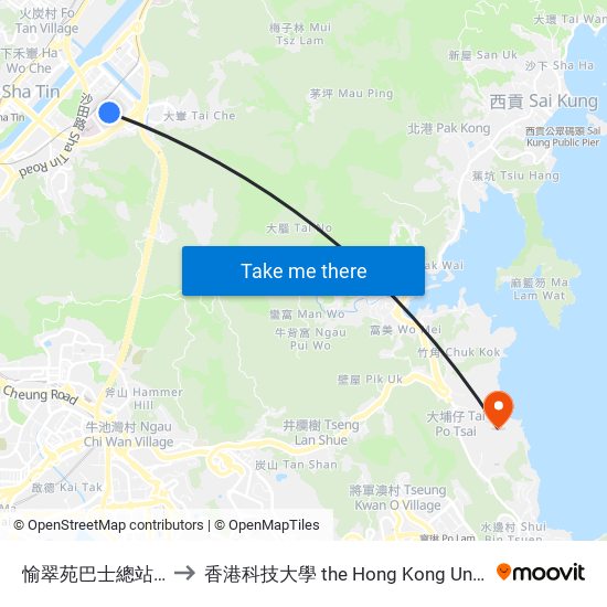 愉翠苑巴士總站 Yu Chui Court B/T to 香港科技大學 the Hong Kong University Of Science And Technology map
