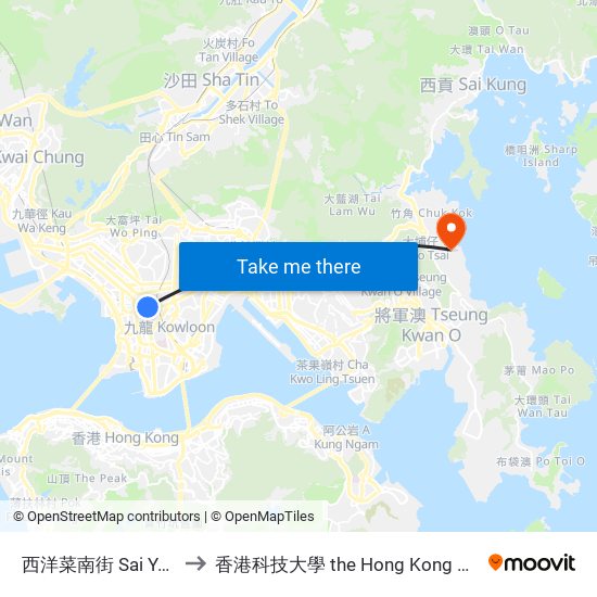 西洋菜南街 Sai Yeung Choi Street South to 香港科技大學 the Hong Kong University Of Science And Technology map