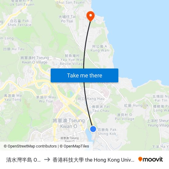 清水灣半島 Oscar by the Sea to 香港科技大學 the Hong Kong University Of Science And Technology map
