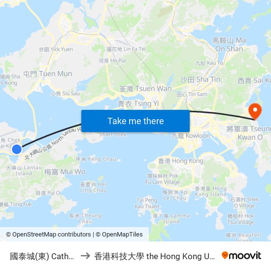 國泰城(東) Cathay Pacific City (East) to 香港科技大學 the Hong Kong University Of Science And Technology map