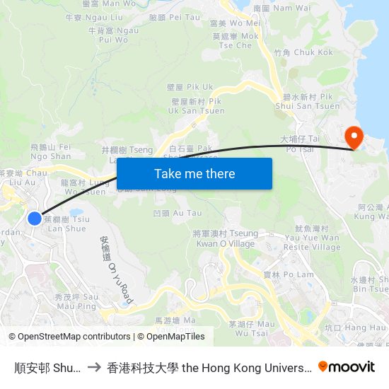 順安邨 Shun on Estate to 香港科技大學 the Hong Kong University Of Science And Technology map