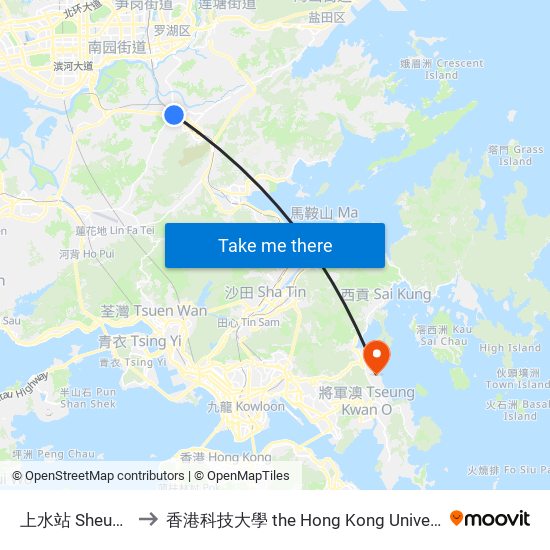 上水站 Sheung Shui Station to 香港科技大學 the Hong Kong University Of Science And Technology map