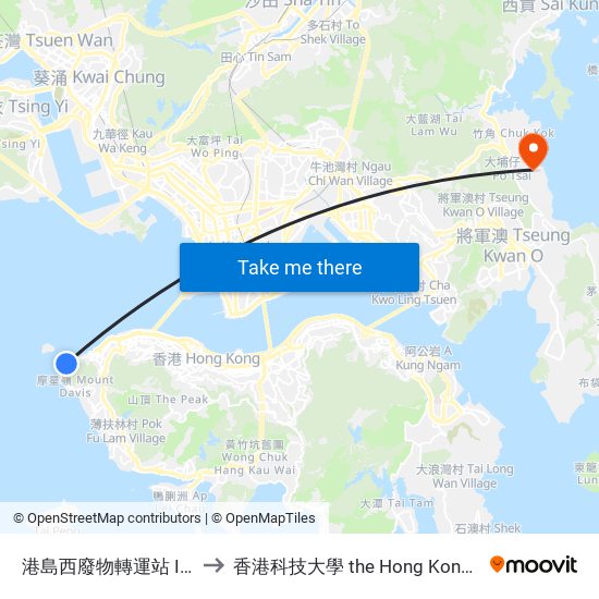 港島西廢物轉運站 Island West Transfer Station to 香港科技大學 the Hong Kong University Of Science And Technology map