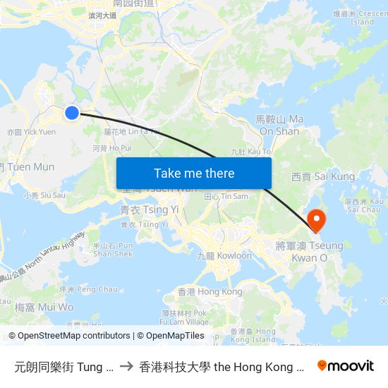 元朗同樂街 Tung LOK Street Yuen Long to 香港科技大學 the Hong Kong University Of Science And Technology map