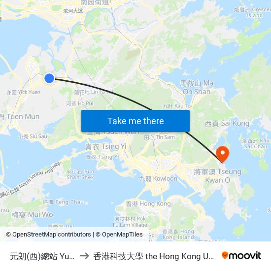 元朗(西)總站 Yuen Long (West) B/T to 香港科技大學 the Hong Kong University Of Science And Technology map