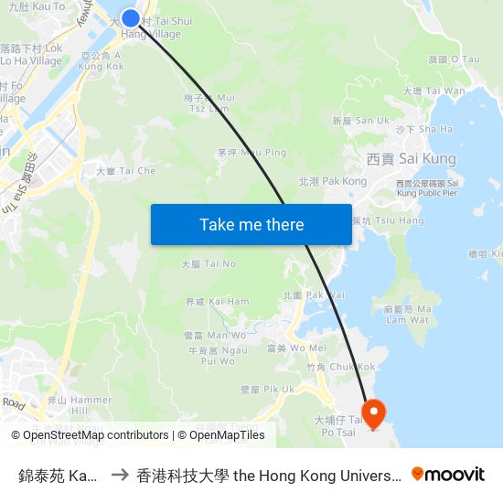 錦泰苑 Kam Tai Court to 香港科技大學 the Hong Kong University Of Science And Technology map