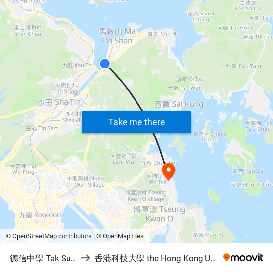 德信中學 Tak Sun Secondary School to 香港科技大學 the Hong Kong University Of Science And Technology map