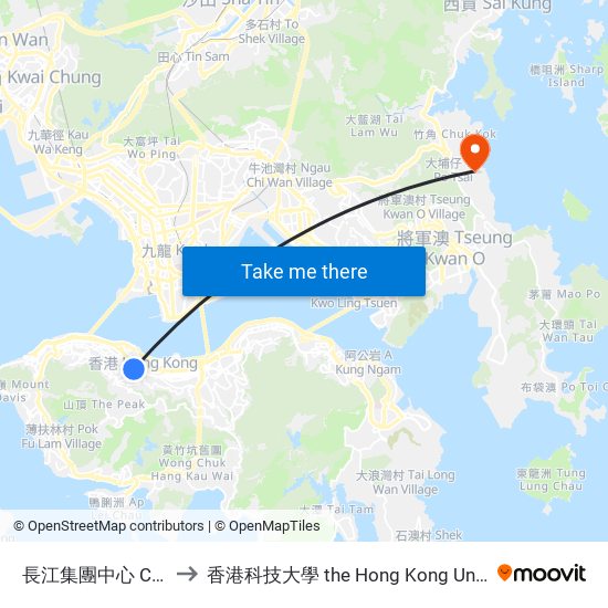 長江集團中心 Cheung Kong Center to 香港科技大學 the Hong Kong University Of Science And Technology map