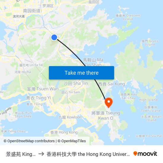 景盛苑 King Shing Court to 香港科技大學 the Hong Kong University Of Science And Technology map