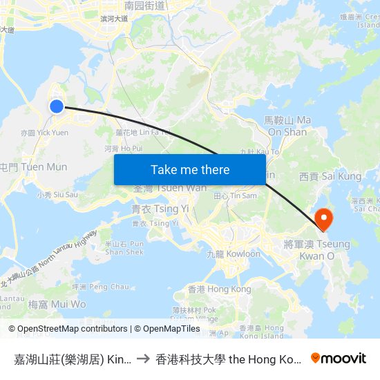 嘉湖山莊(樂湖居) Kingswood Villas (Locwood Court) to 香港科技大學 the Hong Kong University Of Science And Technology map