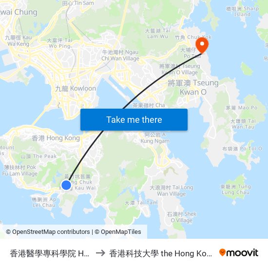 香港醫學專科學院 Hong Kong Academy Of Medicine to 香港科技大學 the Hong Kong University Of Science And Technology map