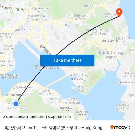 勵德邨總站 Lai Tak Tsuen Bus Terminus to 香港科技大學 the Hong Kong University Of Science And Technology map