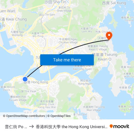 普仁街 Po Yan Street to 香港科技大學 the Hong Kong University Of Science And Technology map