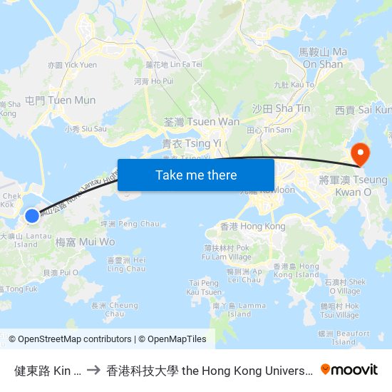健東路 Kin Tung Road to 香港科技大學 the Hong Kong University Of Science And Technology map