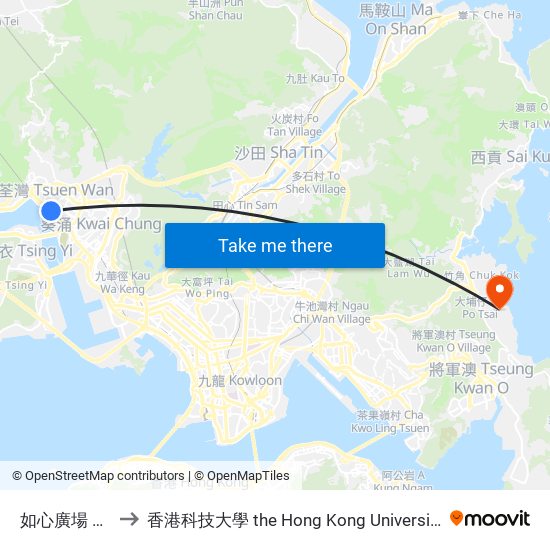 如心廣場 Nina Tower to 香港科技大學 the Hong Kong University Of Science And Technology map