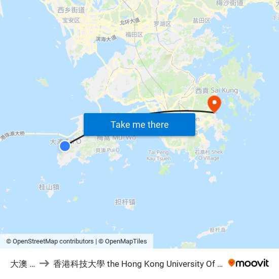 大澳 Tai O to 香港科技大學 the Hong Kong University Of Science And Technology map