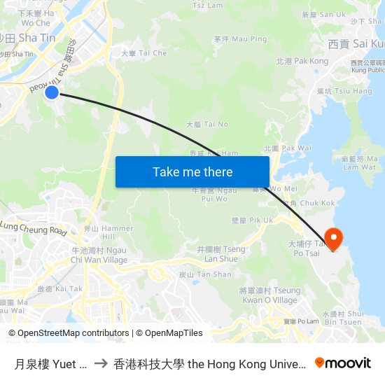 月泉樓 Yuet Chuen House to 香港科技大學 the Hong Kong University Of Science And Technology map