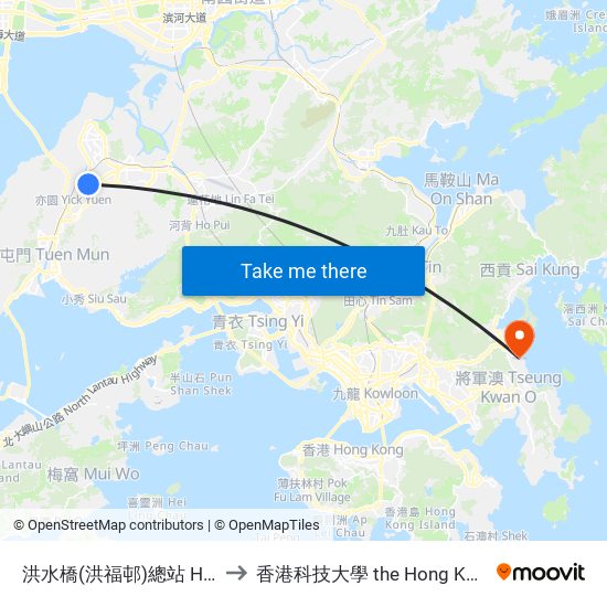 洪水橋(洪福邨)總站 Hung Shui Kiu (Hung Fuk Estate) B/T to 香港科技大學 the Hong Kong University Of Science And Technology map