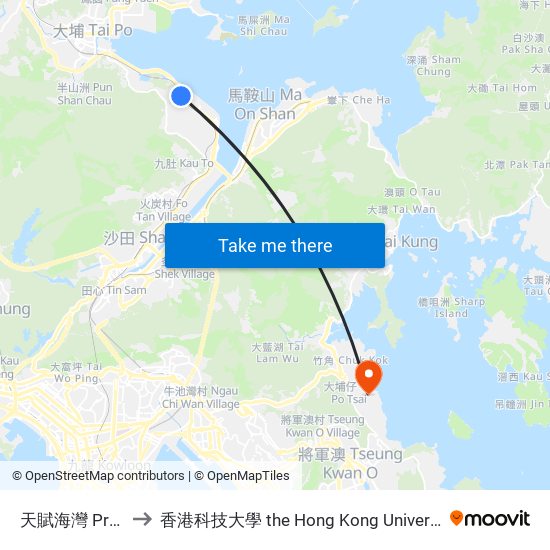 天賦海灣 Providence Bay to 香港科技大學 the Hong Kong University Of Science And Technology map