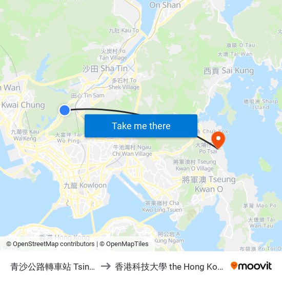 青沙公路轉車站 Tsing Sha Highway Bus Interchange to 香港科技大學 the Hong Kong University Of Science And Technology map