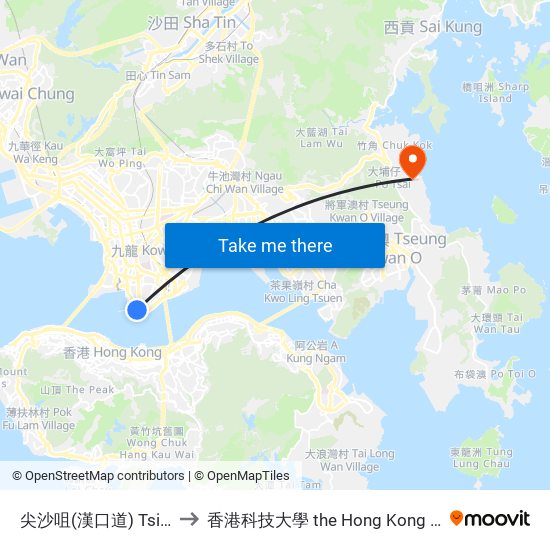 尖沙咀(漢口道) Tsim Sha Tsui (Hankow Rd.) to 香港科技大學 the Hong Kong University Of Science And Technology map