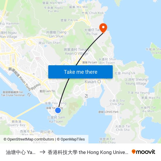 油塘中心 Yau Tong Centre to 香港科技大學 the Hong Kong University Of Science And Technology map