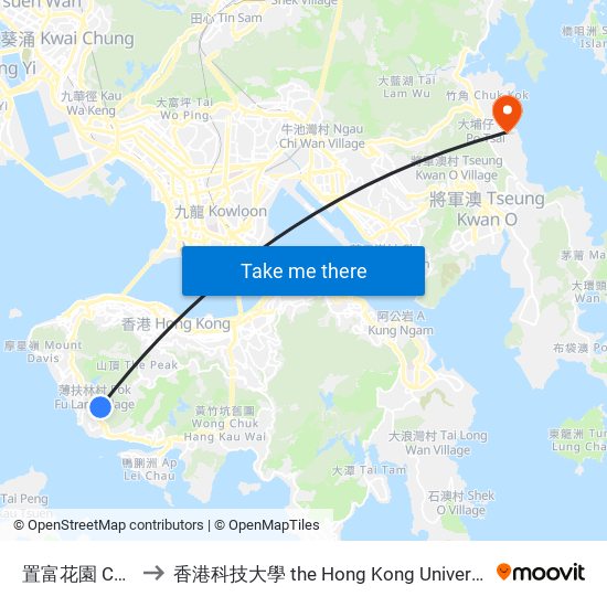 置富花園 Chi Fu Fa Yuen to 香港科技大學 the Hong Kong University Of Science And Technology map