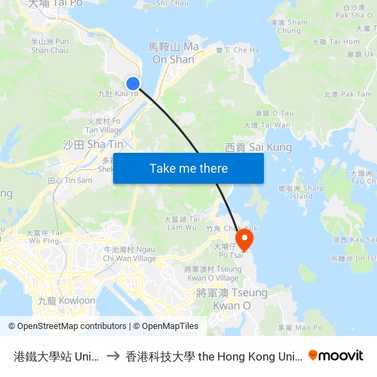 港鐵大學站 University Mtr Station to 香港科技大學 the Hong Kong University Of Science And Technology map