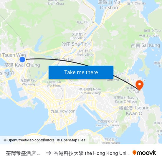 荃灣帝盛酒店 Dorsett Tsuen Wan to 香港科技大學 the Hong Kong University Of Science And Technology map