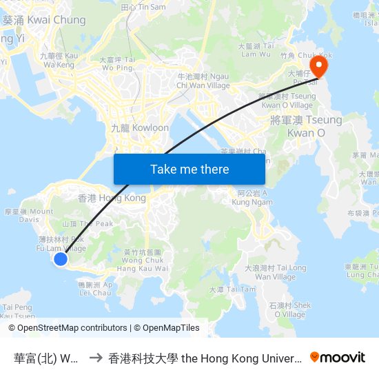 華富(北) Wah Fu (North) to 香港科技大學 the Hong Kong University Of Science And Technology map