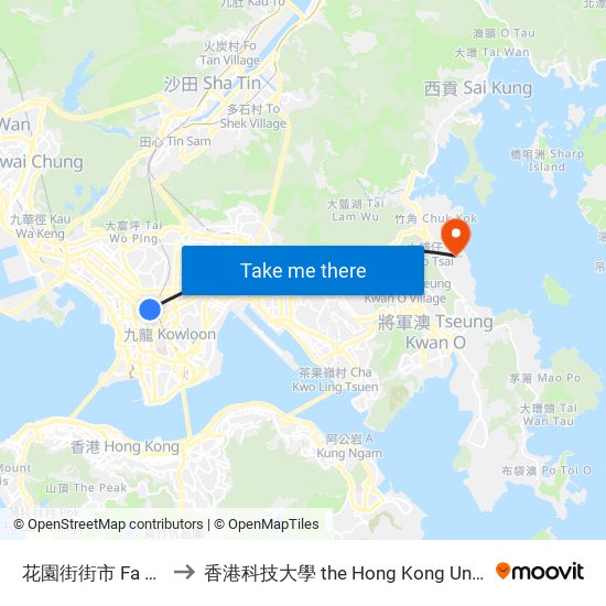 花園街街市 Fa Yuen Street Market to 香港科技大學 the Hong Kong University Of Science And Technology map