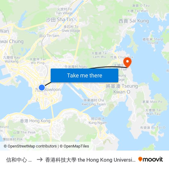 信和中心 Sino Centre to 香港科技大學 the Hong Kong University Of Science And Technology map
