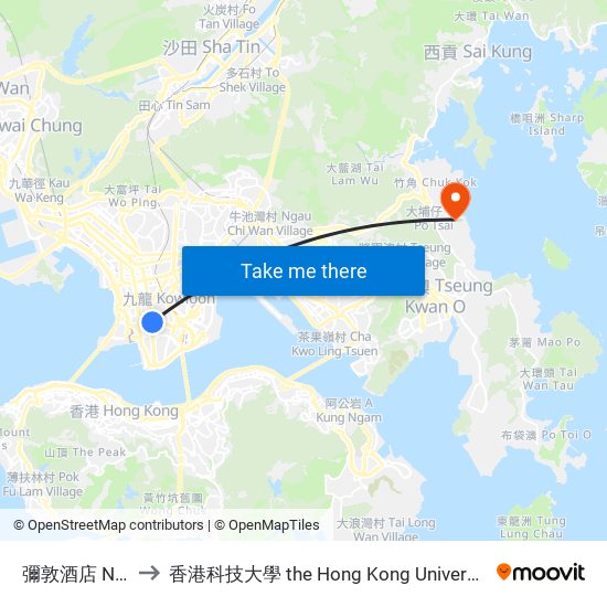 彌敦酒店 Nathan Hotel to 香港科技大學 the Hong Kong University Of Science And Technology map