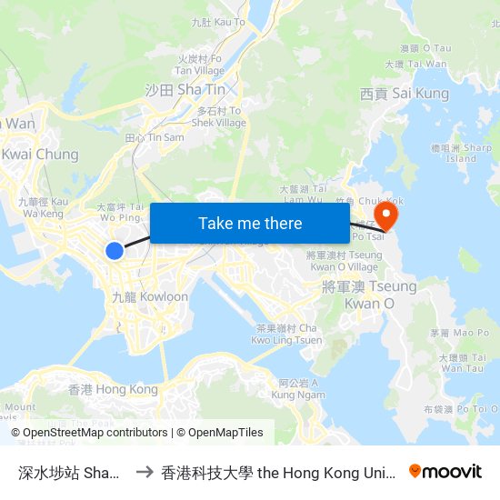 深水埗站 Sham Shui Po Station to 香港科技大學 the Hong Kong University Of Science And Technology map