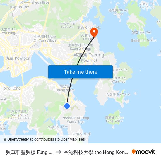 興華邨豐興樓 Fung Hing House Hing Wah Estate to 香港科技大學 the Hong Kong University Of Science And Technology map