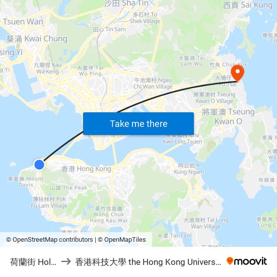 荷蘭街 Holland Street to 香港科技大學 the Hong Kong University Of Science And Technology map