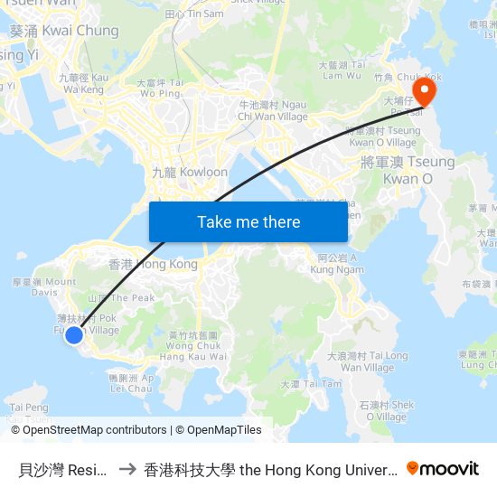 貝沙灣 Residence Bel-Air to 香港科技大學 the Hong Kong University Of Science And Technology map