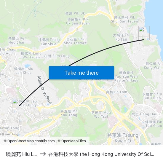 曉麗苑 Hiu Lai Court to 香港科技大學 the Hong Kong University Of Science And Technology map