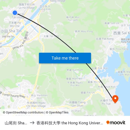 山尾街 Shan Mei Street to 香港科技大學 the Hong Kong University Of Science And Technology map