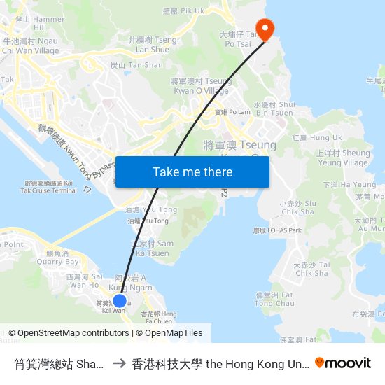 筲箕灣總站 Shau Kei Wan Terminus to 香港科技大學 the Hong Kong University Of Science And Technology map