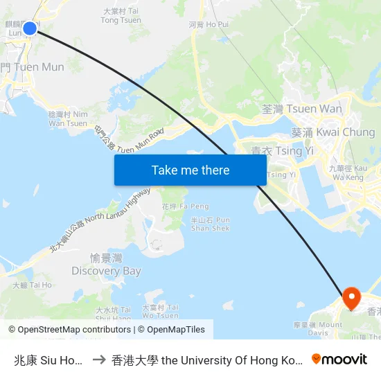 兆康 Siu Hong to 香港大學 the University Of Hong Kong map